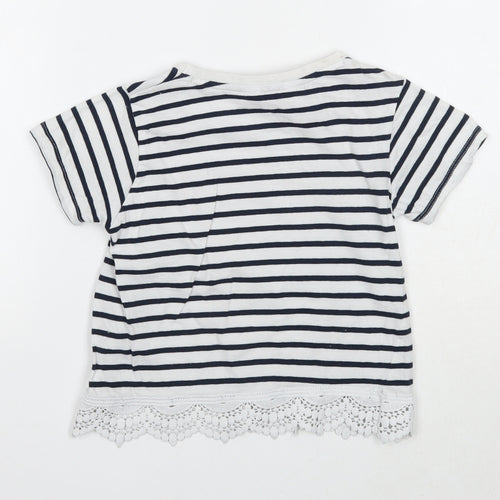 Young Dimension Girls White Striped Cotton Basic T-Shirt Size 5-6 Years Round Neck Pullover - Best Day Ever
