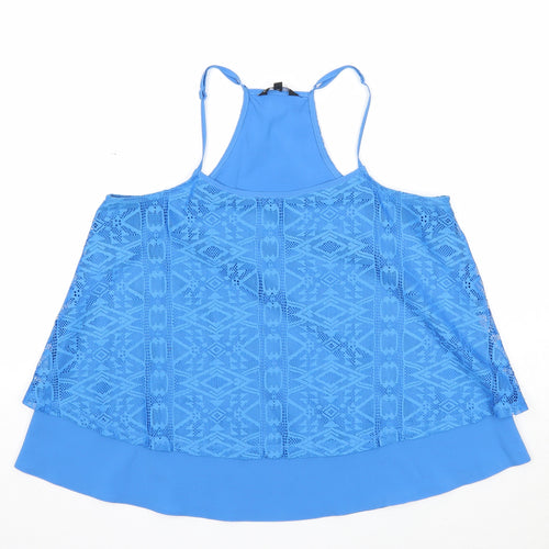 Candy Couture Girls Blue Geometric Polyester Basic Tank Size 15 Years Round Neck Pullover