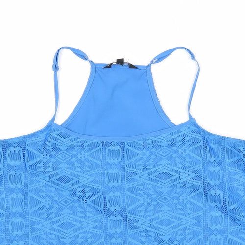 Candy Couture Girls Blue Geometric Polyester Basic Tank Size 15 Years Round Neck Pullover