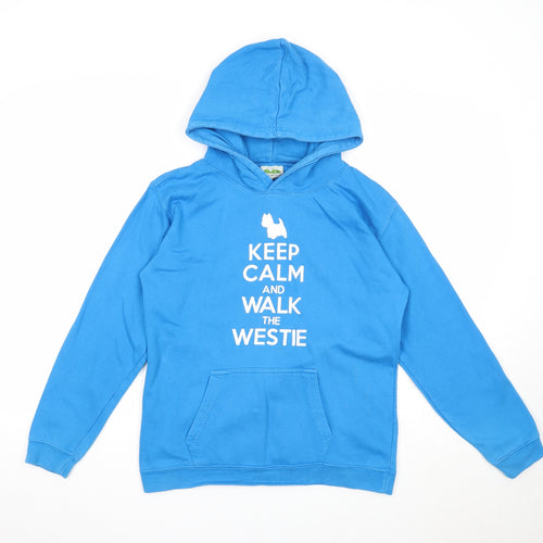 Awdis Boys Blue Cotton Pullover Hoodie Size 12-13 Years Pullover - Keep Calm And Walk The Westie