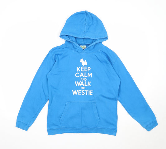 Awdis Boys Blue Cotton Pullover Hoodie Size 12-13 Years Pullover - Keep Calm And Walk The Westie