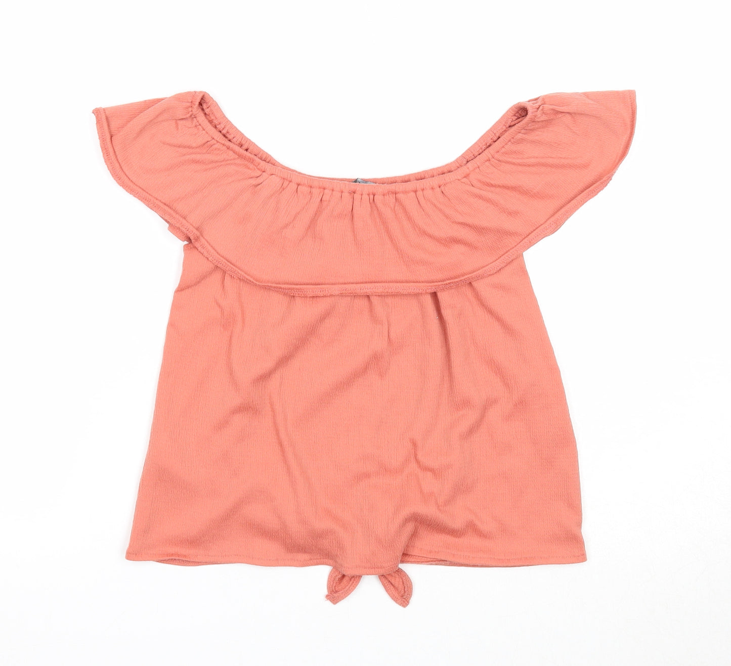 Primark Girls Pink Polyester Basic Blouse Size 10-11 Years Off the Shoulder Pullover - Knot Front