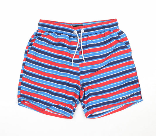 McKenzie Mens Multicoloured Striped Polyester Bermuda Shorts Size M Regular Drawstring - Swim Shorts
