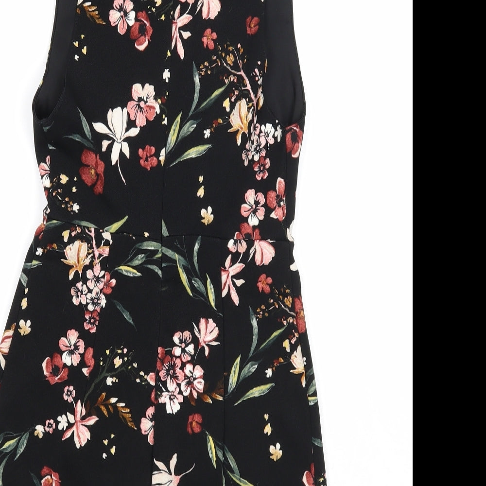 Bershka Womens Black Floral Polyester Playsuit One-Piece Size XS Zip