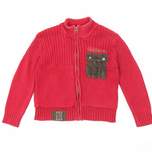 MC Baby Boys Red V-Neck Cotton Full Zip Jumper Size 6 Years Zip