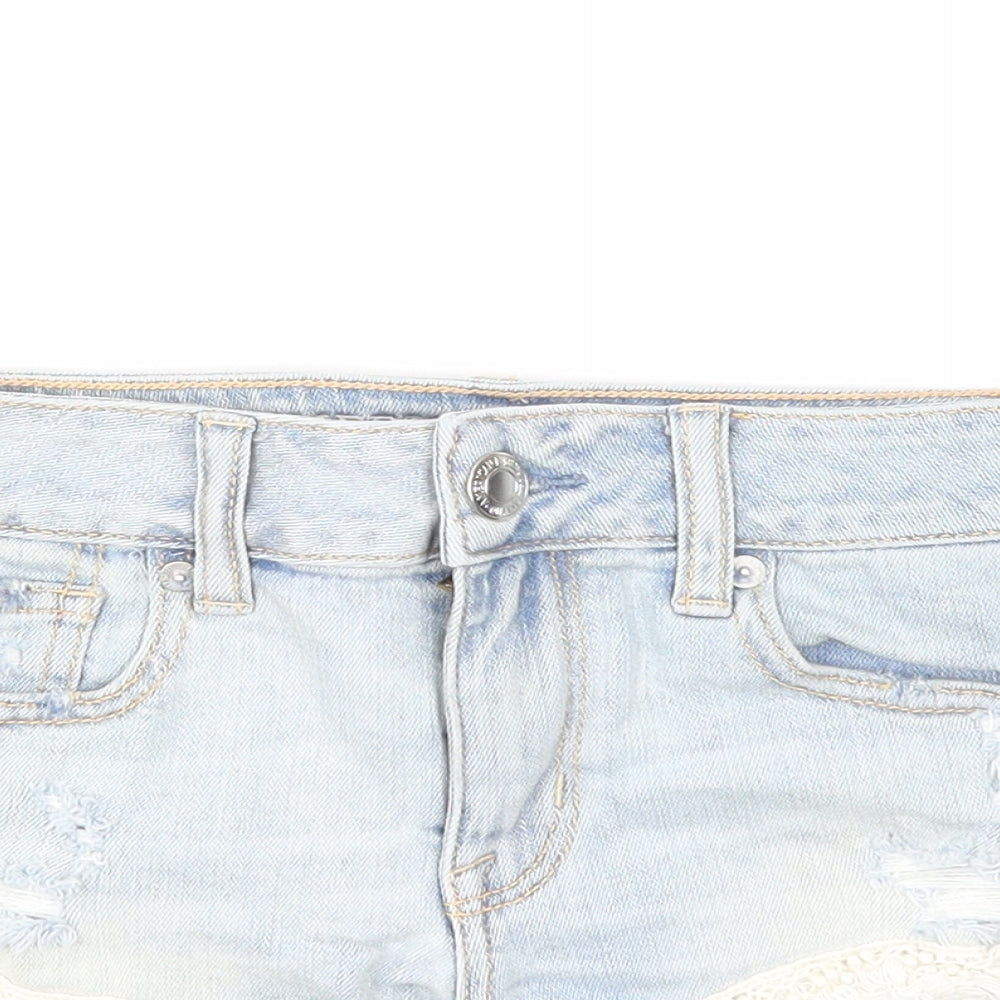 American Eagle Womens Blue Cotton Hot Pants Shorts Size 6 Regular Zip