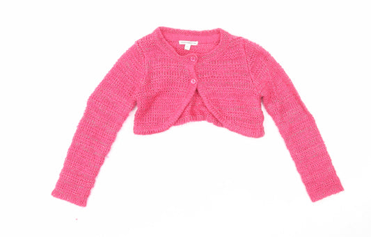 French Connection Girls Pink Round Neck Acrylic Cardigan Jumper Size 2 Years Button - Cropped