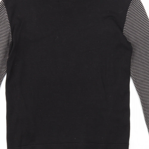 Giorgio Di Mare Mens Black Round Neck Striped Cotton Pullover Jumper Size M Long Sleeve