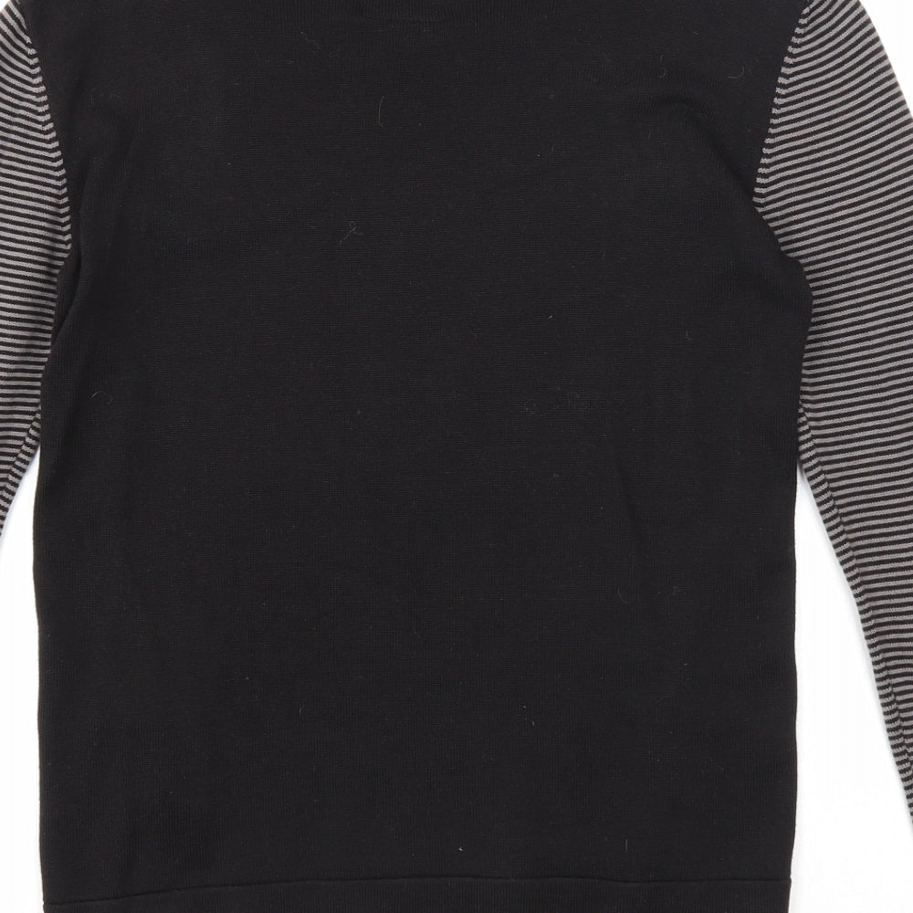 Giorgio Di Mare Mens Black Round Neck Striped Cotton Pullover Jumper Size M Long Sleeve