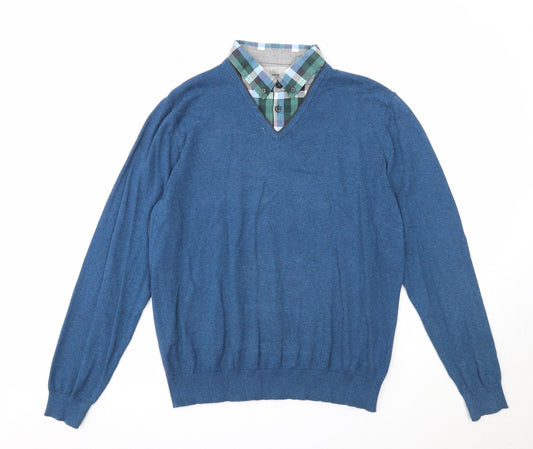 Marks and Spencer Mens Blue Collared Cotton Pullover Jumper Size M Long Sleeve - Shirt Insert