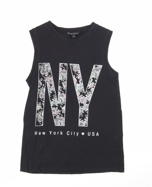 Candy Couture Girls Black Cotton Basic Tank Size 9 Years Round Neck Pullover - New York City