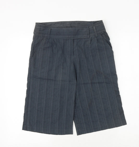Primark Womens Blue Striped Cotton Skimmer Shorts Size 8 Regular Zip