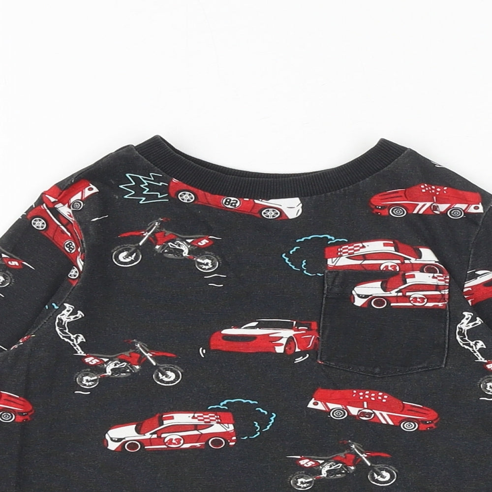 F&F Boys Black Geometric Cotton Basic T-Shirt Size 2-3 Years Roll Neck Pullover - Race Car