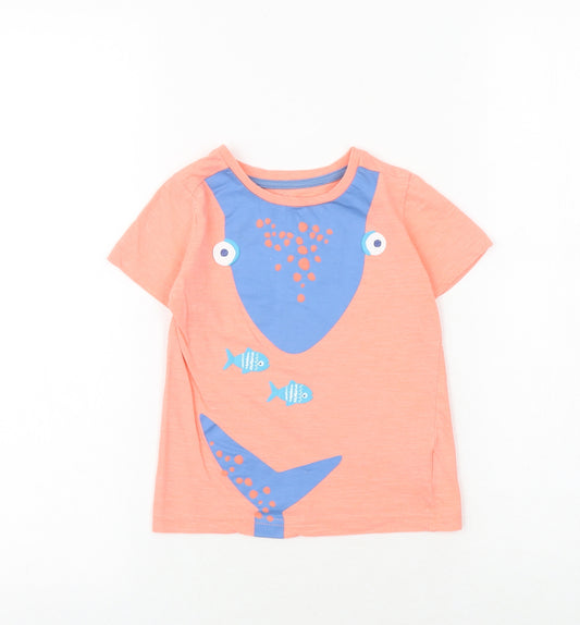 Mothercare Boys Pink 100% Cotton Basic T-Shirt Size 2-3 Years Round Neck Pullover - Shark