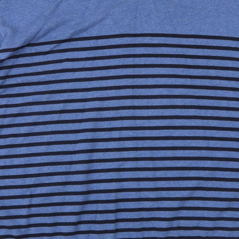 Matalan Mens Blue V-Neck Striped Cotton Pullover Jumper Size L Long Sleeve