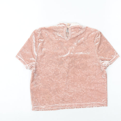 New Look Girls Pink Polyester Basic T-Shirt Size 9 Years V-Neck Button