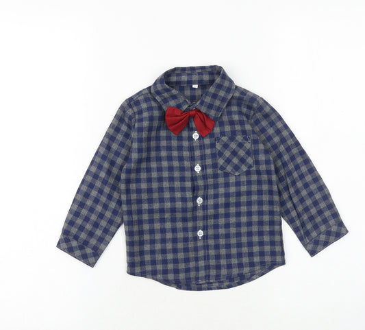 Preworn Boys Blue Plaid Cotton Basic Button-Up Size 2-3 Years Collared Button