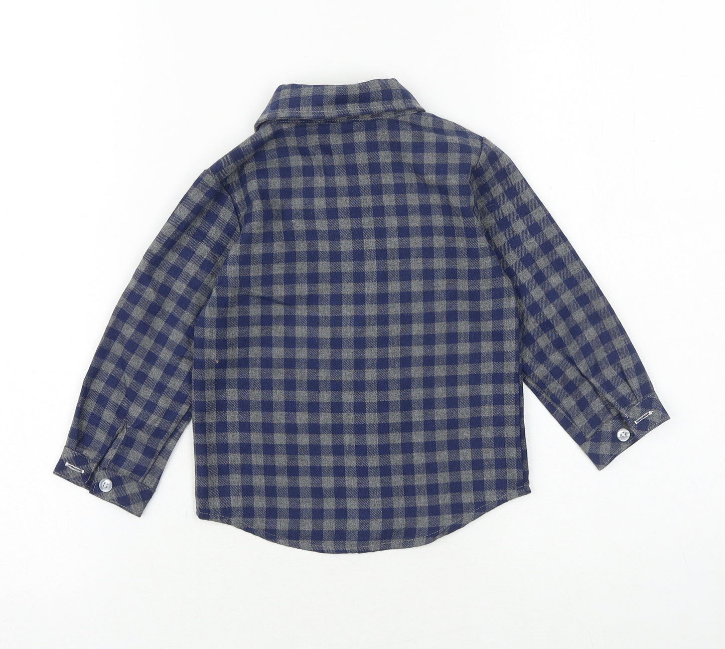 Preworn Boys Blue Plaid Cotton Basic Button-Up Size 2-3 Years Collared Button