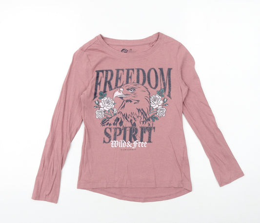 YO Girls Pink 100% Cotton Basic T-Shirt Size 9 Years Round Neck Pullover - Freedom Spirit