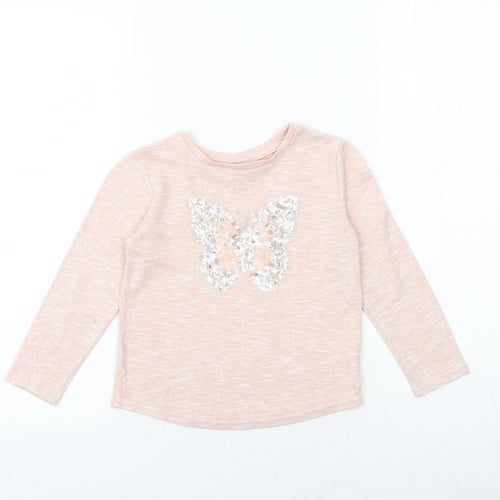 Young Dimension Girls Pink Viscose Basic T-Shirt Size 5-6 Years Round Neck Pullover - Butterfly