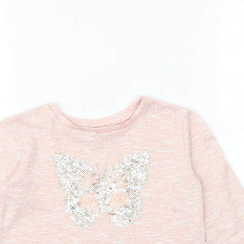 Young Dimension Girls Pink Viscose Basic T-Shirt Size 5-6 Years Round Neck Pullover - Butterfly