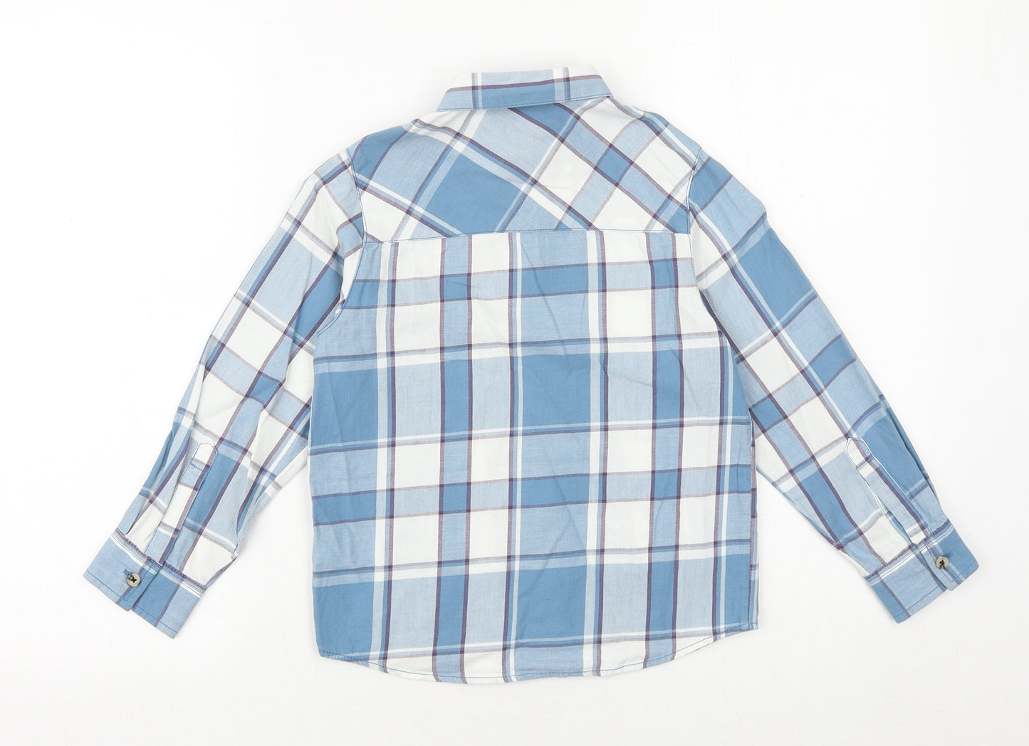 Matalan Boys Blue Plaid 100% Cotton Basic Button-Up Size 6-7 Years Collared Button