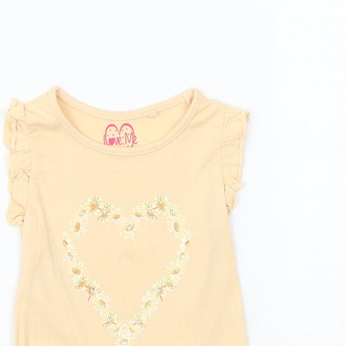 Love Me Girls Orange 100% Cotton Basic T-Shirt Size 3-4 Years Round Neck Pullover - Heart