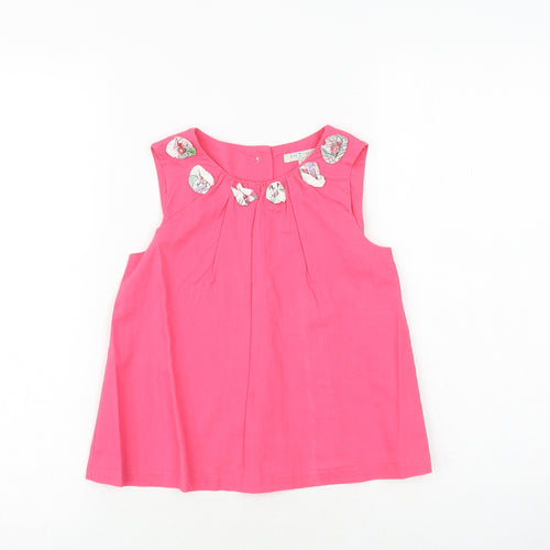 Marks and Spencer Girls Pink 100% Cotton Basic Tank Size 6-7 Years Round Neck Button