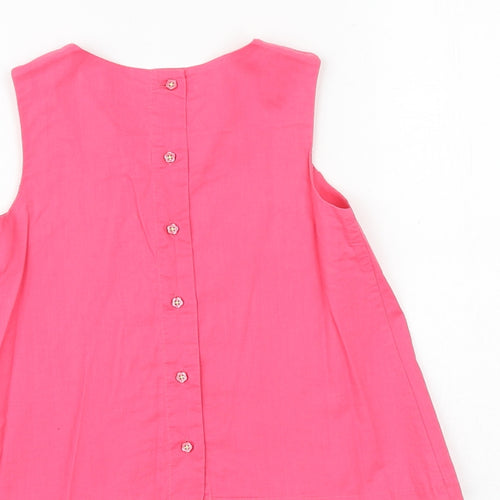 Marks and Spencer Girls Pink 100% Cotton Basic Tank Size 6-7 Years Round Neck Button