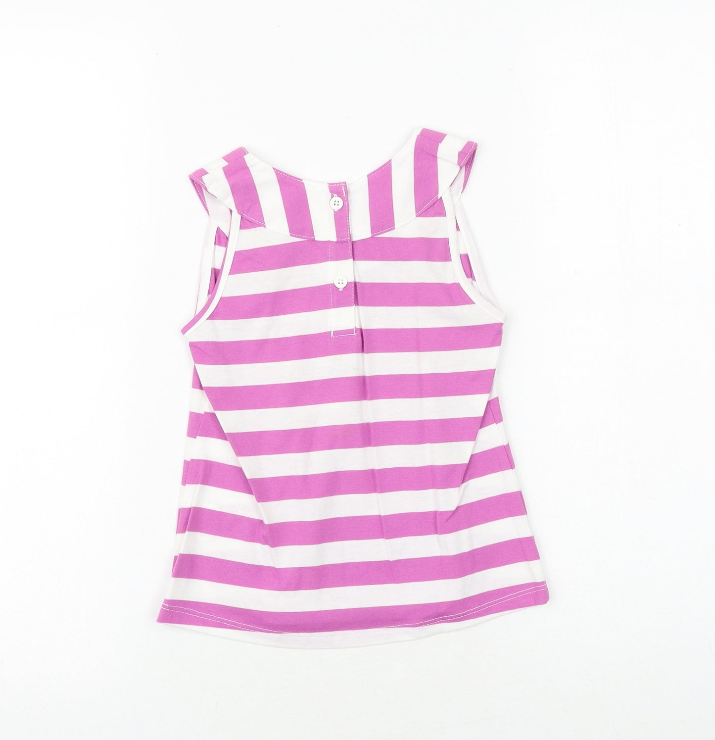 Love Me Girls Pink Striped 100% Cotton Basic Tank Size 3-4 Years Round Neck Button