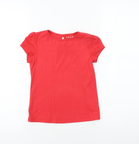 Nutmeg Girls Red Cotton Basic T-Shirt Size 5-6 Years Round Neck Pullover