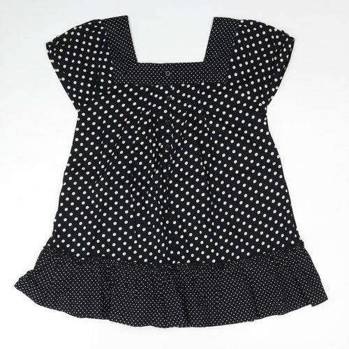 TU Girls Black Polka Dot Cotton Basic Blouse Size 15 Years Square Neck Button