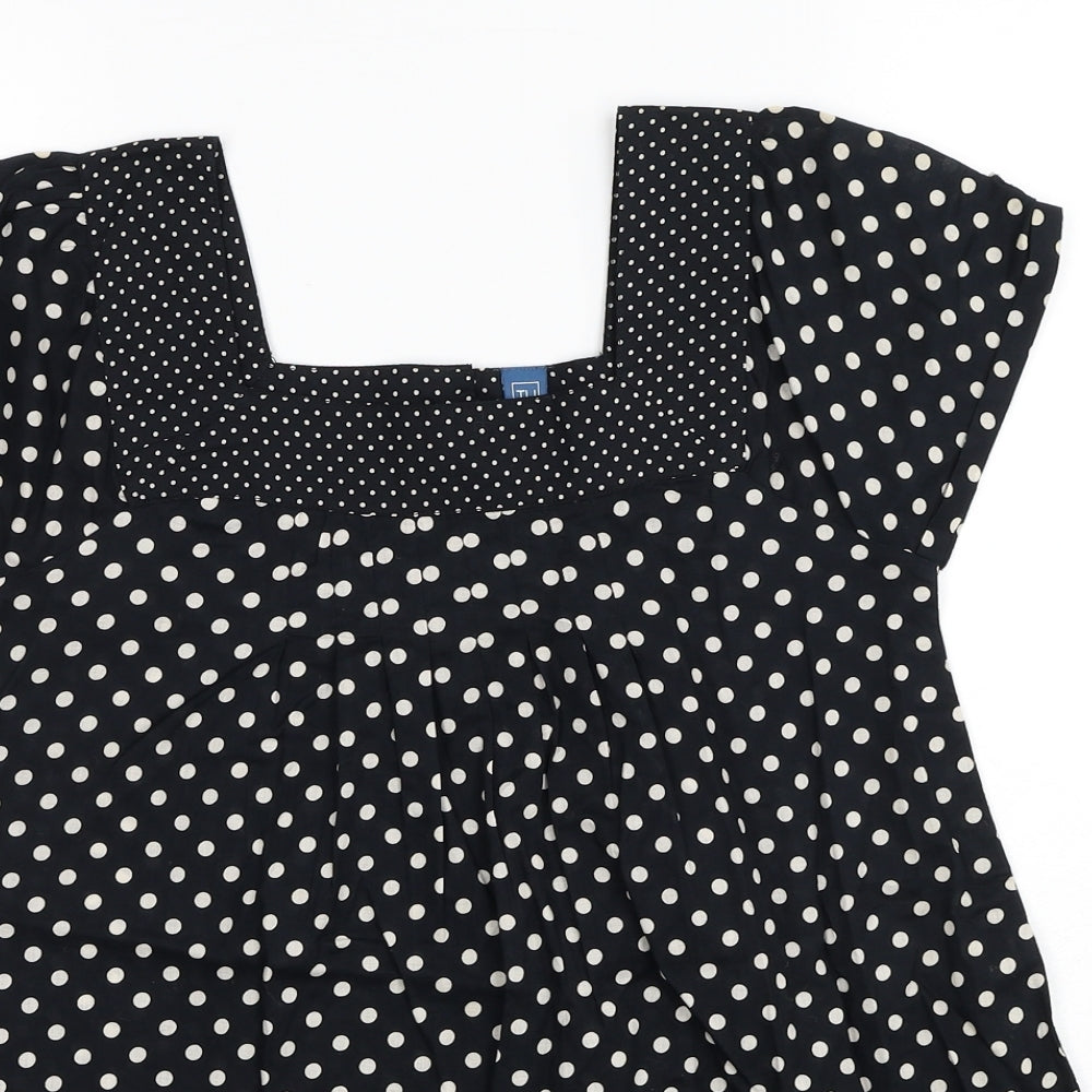 TU Girls Black Polka Dot Cotton Basic Blouse Size 15 Years Square Neck Button