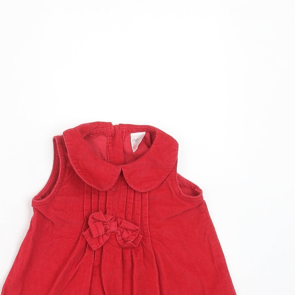 NEXT Girls Red Cotton A-Line Size 3-6 Months Round Neck Button