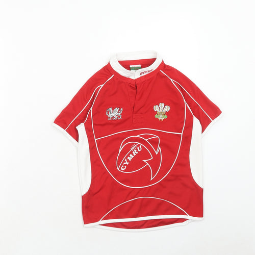 MANAV Boys Red Polyester Basic T-Shirt Size 3-4 Years Round Neck Pullover - Wales Rugby