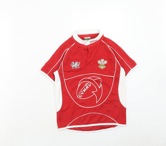 MANAV Boys Red Polyester Basic T-Shirt Size 3-4 Years Round Neck Pullover - Wales Rugby