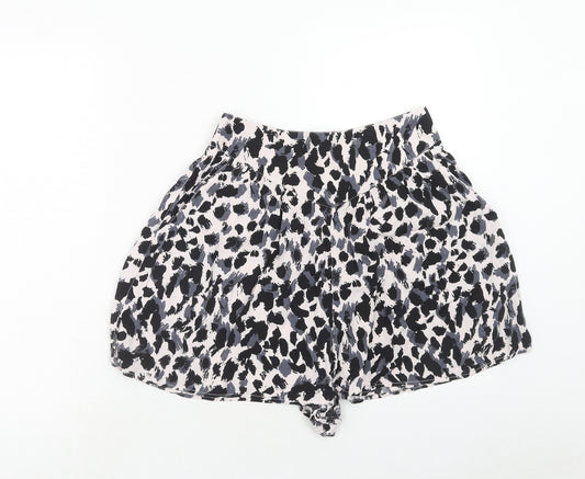 H&M Womens Pink Animal Print Viscose Basic Shorts Size 10 Regular Zip - Leopard Pattern