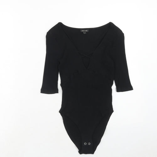 River Island Womens Black Viscose Bodysuit One-Piece Size 10 Snap