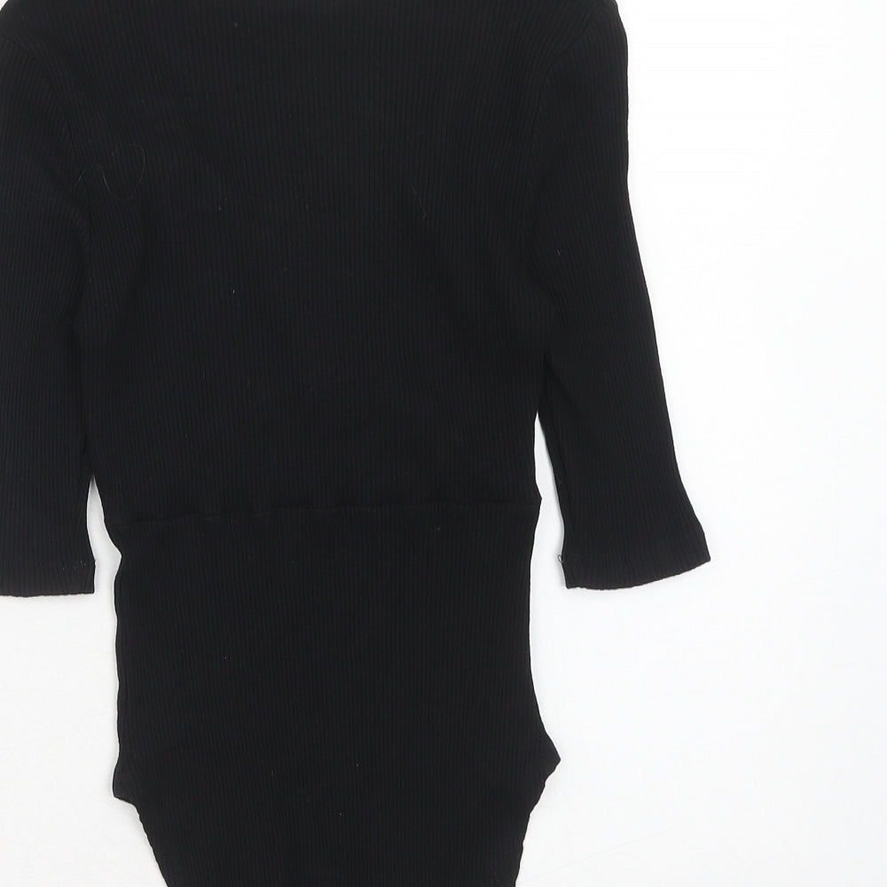 River Island Womens Black Viscose Bodysuit One-Piece Size 10 Snap