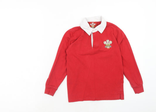Preworn Boys Red Polyester Basic Polo Size 5-6 Years Collared Button - Wales Rugby