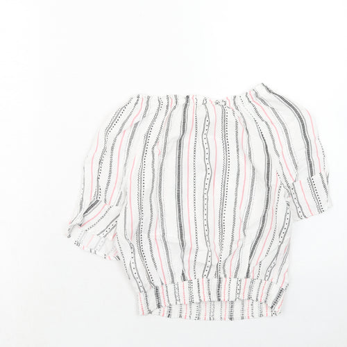 H&M Girls White Striped Viscose Basic Blouse Size 10-11 Years Round Neck Pullover