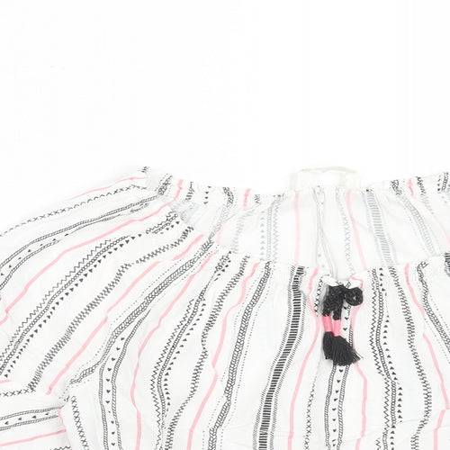 H&M Girls White Striped Viscose Basic Blouse Size 10-11 Years Round Neck Pullover
