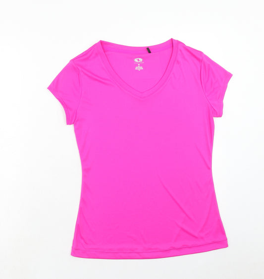 Atheletic Works Womens Pink Polyester Basic T-Shirt Size S V-Neck Pullover