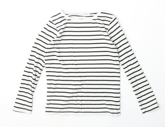 NEXT Girls White Striped 100% Cotton Basic T-Shirt Size 8 Years Round Neck Pullover