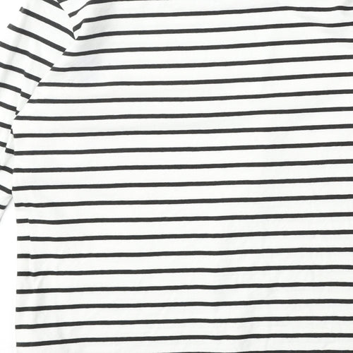 NEXT Girls White Striped 100% Cotton Basic T-Shirt Size 8 Years Round Neck Pullover