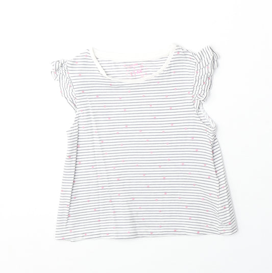 F&F Girls White Striped 100% Cotton Basic T-Shirt Size 4-5 Years Round Neck Pullover