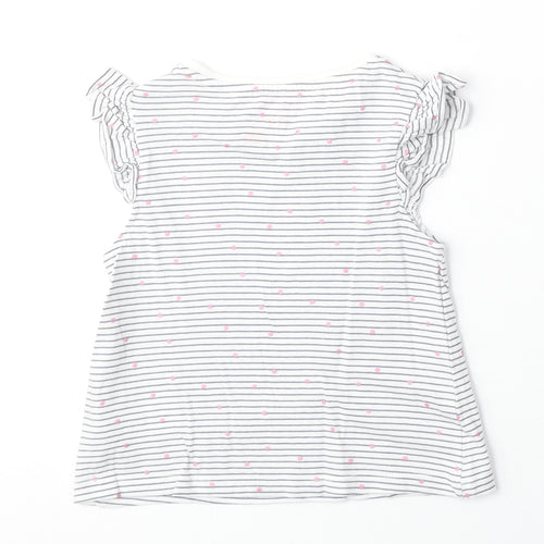 F&F Girls White Striped 100% Cotton Basic T-Shirt Size 4-5 Years Round Neck Pullover
