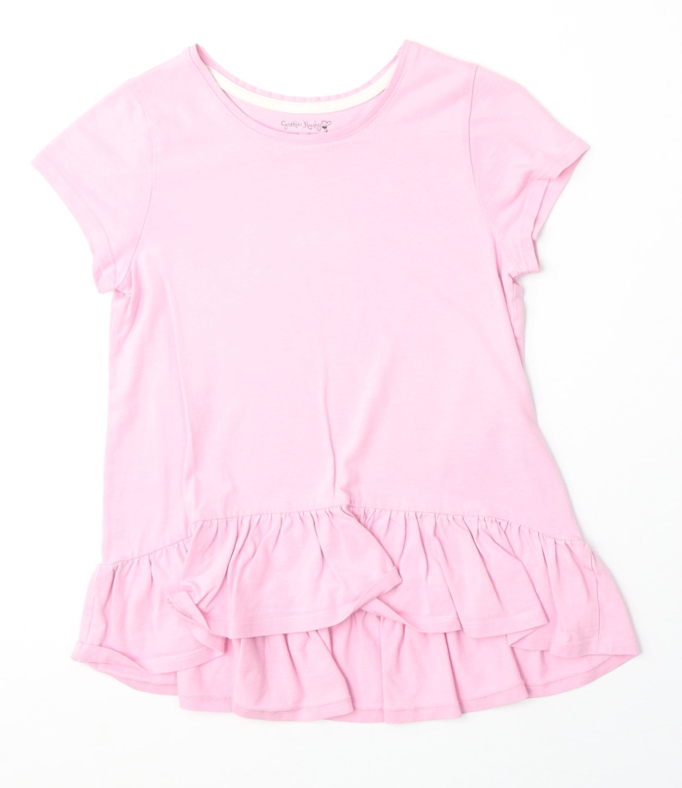Cynthia Rowley Girls Pink Polyester Basic T-Shirt Size 7-8 Years Round Neck Pullover