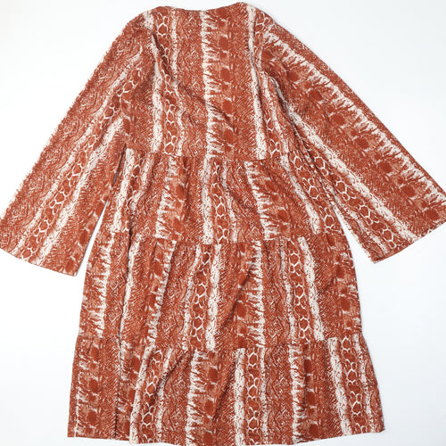 Influence Womens Orange Animal Print Polyester Kaftan Size L V-Neck Tie - Snakeskin Pattern