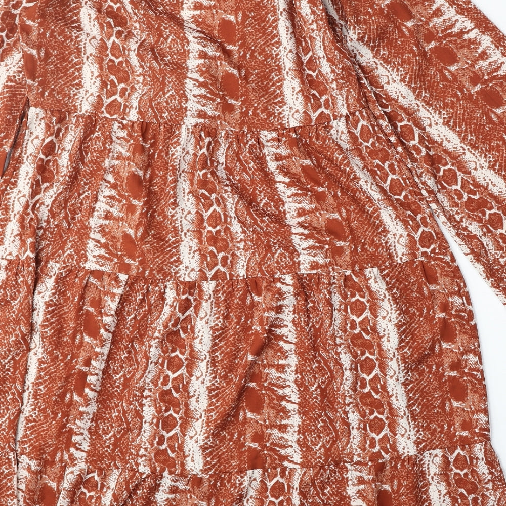 Influence Womens Orange Animal Print Polyester Kaftan Size L V-Neck Tie - Snakeskin Pattern
